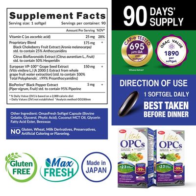 LABO Nutrition Vitale OPCs | Premium European Grape Seed Extract with Aronia, Citrus Bioflavonoids | Supports Circulation, Skin Health and Cellular Protection | 100 polyphenols 90 Softgels