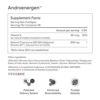 AndroEnergen Male Fertility Supplements, Ubiquinol 100mg CoQ10 Softgels to Support Mens Reproductive &amp; Sperm Health with Kaneka QH CoQ10 &amp; VESIsorb Absorption Technology (84 Softgels 28 Day Supply)