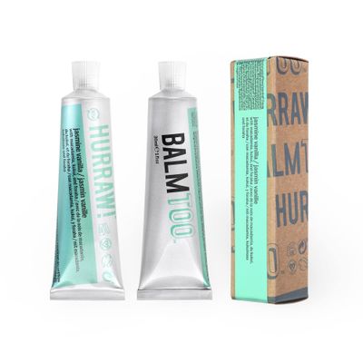 Hurraw! Balmtoo Squeezable Balm, Jasmine Vanilla: Thick, ultra-moisturizing. Anywhere application. Body, face, lips, neck, fingers, toes. 1 tube 7 sticks of lip balm. Natural, Organic. Made in USA