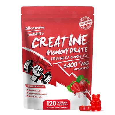 Creatine Monohydrate Gummies Complex for Men &amp; Women - 120 Gummies Advanced Formula, L-Taurine Vitamin B12 for Muscle Strength, Muscle Builder, Energy Boost, Pre-Workout Supplement-Strawberry