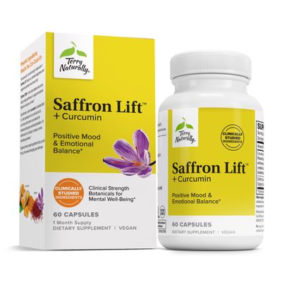 Terry Naturally Saffron Lift Curcumin - Herbal Supplement with Curcumin - Non-GMO Saffron &amp; Brain Curcumin Capsules - Concentration &amp; Relaxation Support Supplement - 60 Capsules