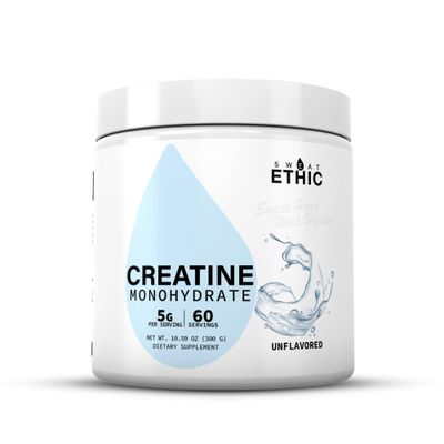 Sweat Ethic Creatine Monohydrate, 5 G Creatine Per Serving, Unflavored, Supports Training &amp; Strength, Easily Mixes with Water or Any Beverage, No Fillers, Workout Supplement for Men &amp; Women, 60 Srvgs