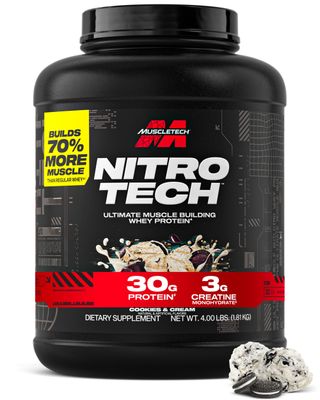 Muscletech Whey Protein Powder (Cookies &amp; Cream, 4 Pound) - Nitro-Tech Ultimate Muscle Building Formula with Whey Protein Isolate &amp; Peptides - 30g of Protein, 3g of Creatine &amp; 6.8g of BCAA