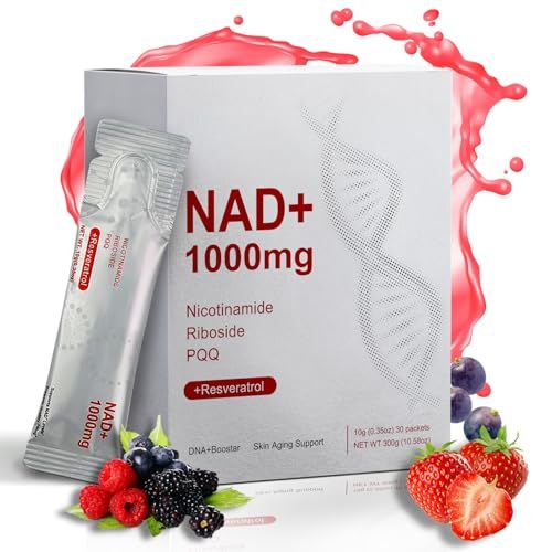 NAD Supplement 1000mg, NAD Nicotinamide Riboside Resveratrol Supplements with PQQ, Extra Strength NMN Alternative for Women &amp; Men, NAD Berry Flavor Sticks For Anti-Aging, Energy, Focus - 30 Packets