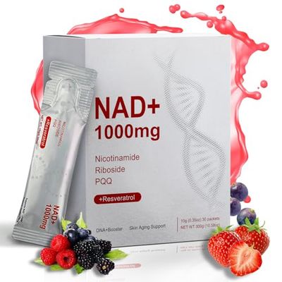 NAD Supplement 1000mg, NAD Nicotinamide Riboside Resveratrol Supplements with PQQ, Extra Strength NMN Alternative for Women &amp; Men, NAD Berry Flavor Sticks For Anti-Aging, Energy, Focus - 30 Packets