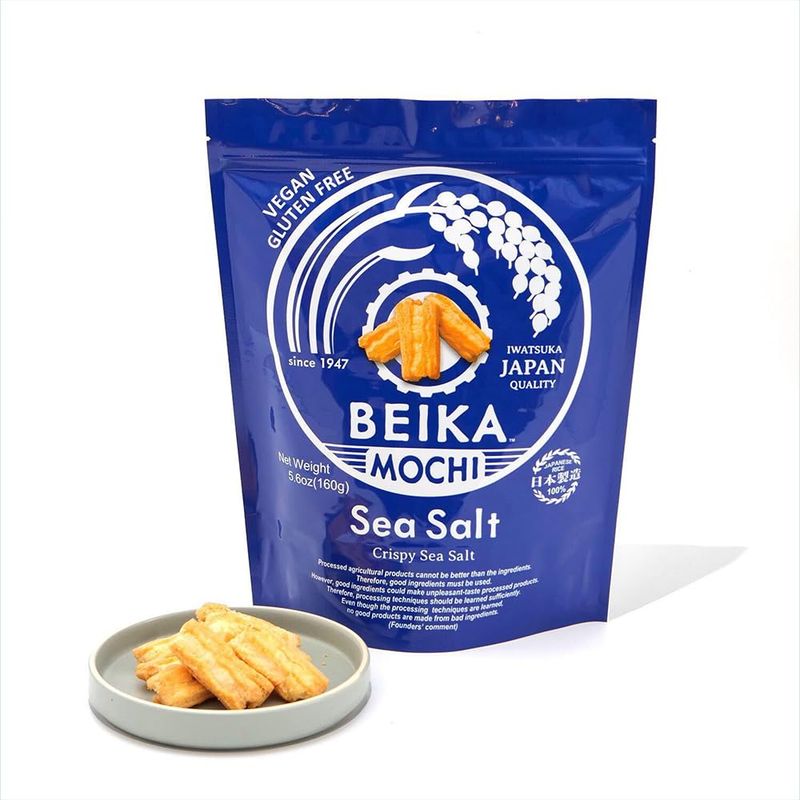 Beika Mochi Sea Salt Flavor Japanese Rice Mochi Snack | Gluten-Free | Vegan | Made with 100 Japanese Rice and Sea Salt (160g)
