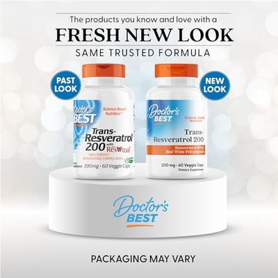 Doctors Best Trans-Resveratrol 200, Resveratrol with Red Wine Polyphenol (ResVinol), Non-GMO, Gluten Free, Soy Free, Vegan 60 Veggie Caps