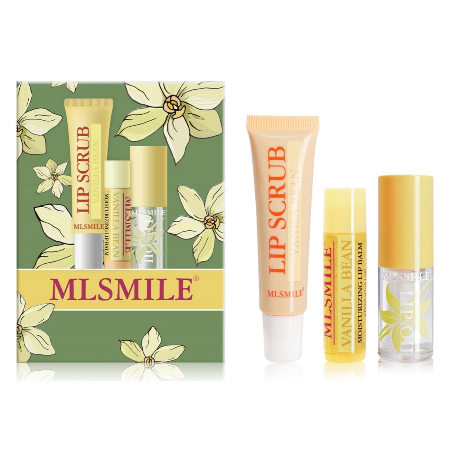 Lip Care Combo 3 pcs Set, Natural Kissers Scrub, Balm Moisturizing Oil, Vitamin E Moisturizing Treatment Overnight Treatment for Dry Chapped Lips, Nourishing Skincare Gift (01, VANILLA BEAN)