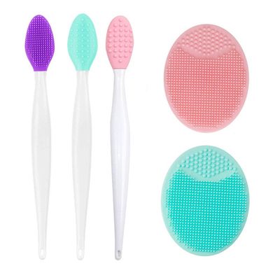 3PCS Silicone Exfoliating Lip Brush 2 in 1 Double-Sided Soft &amp; 2PCS Facial Cleaning Brushes Pad for Smoother and Fuller Lip Appearance Cleanning Blackhead