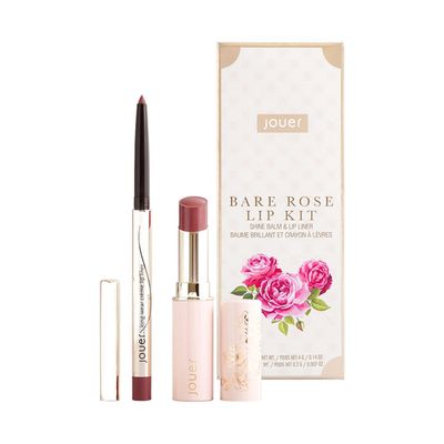 Jouer Bare Rose Lip Kit - Essential Lip Enhancer Shine Balm and Lip Liner Duo - Tinted Lip Balm - Jojoba Seed Oil and Maxi Lip - Valued at 46