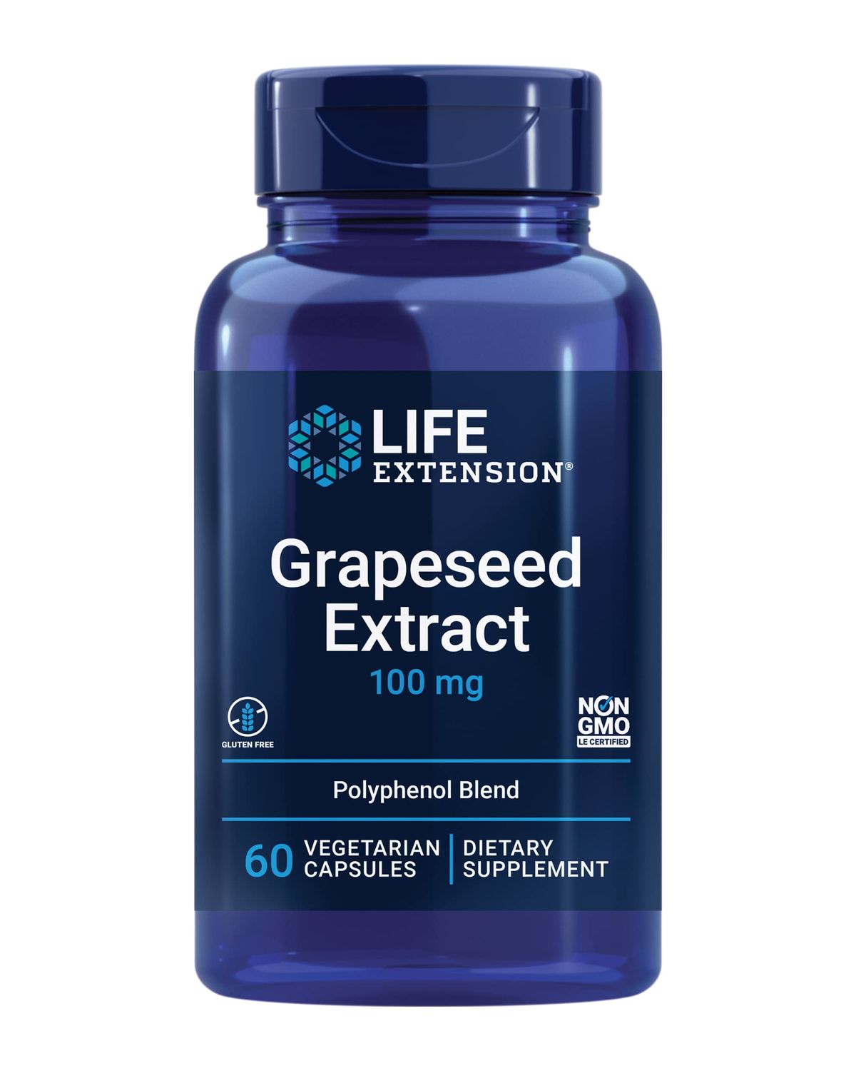 Life Extension Grapeseed Extract, Vitamin C, Calcium, resveratrol, polyphenols, Cardiovascular Health, antioxidant Protection, Gluten-Free, Non-GMO, Vegetarian, 60 Capsules