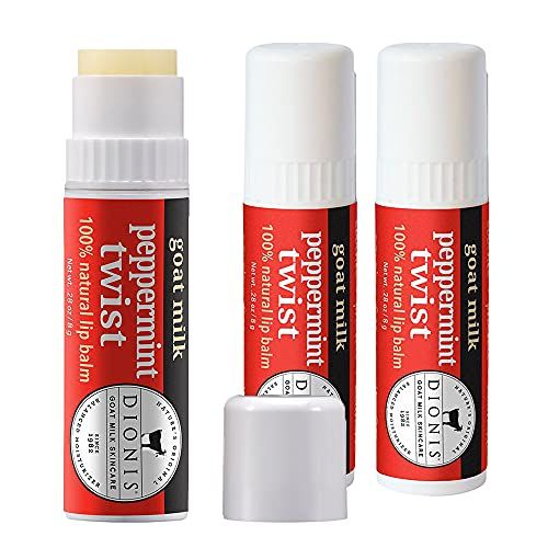 Dionis - Goat Milk Skincare Peppermint Twist Scented Lip Balm 3 Piece Set (0.28 oz) - Made in the USA - Cruelty-free and Paraben-free