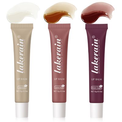 HOSAILY 3 Colors Lip Balm Set, Vanilla Vanilla Beige Brown Sugar Gloss Balm Hydrating &amp; Shine Lip Glow Oil Sheer Tinted Trio Lip Care Makeup
