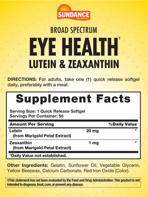 Sundance Lutein and Zeaxanthin Supplement | 50 Softgels | for Eye Health | Non-GMO and Gluten Free Formula