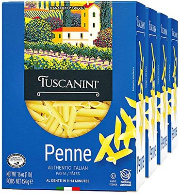 Tuscanini Authentic Italian Penne Pasta 16oz (4 Pack) Made with Premium Durum Wheat, Done in 11-14 Minutes