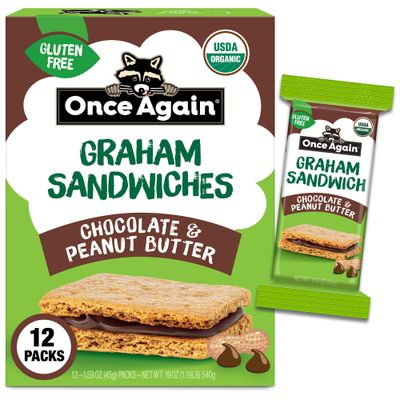 Once Again Chocolate Peanut Butter Graham Sandwiches - Organic, Gluten Free Graham Crackers with PB &amp; Dark Chocolate Filling - Gluten Free Snacks for Kids &amp; Adults - Dairy Free School Snacks, 12 Ct