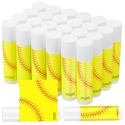 Suttmin 24 Pcs Softball Party Favors Lip Balm Softball Lip Stick Bulk for Stadium Party Gifts for Team Girls Kids Men Women Sports Lovers