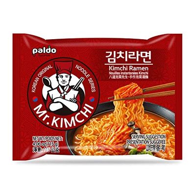 Paldo Fun &amp; Yum Kimchi Ramen Instant Noodles with Soup, Kimchi Based Spicy Broth, Best Oriental Style, Original Korean Ramyun, Spicy Ramen Challenge, K-Food, 115g x 4 Pack