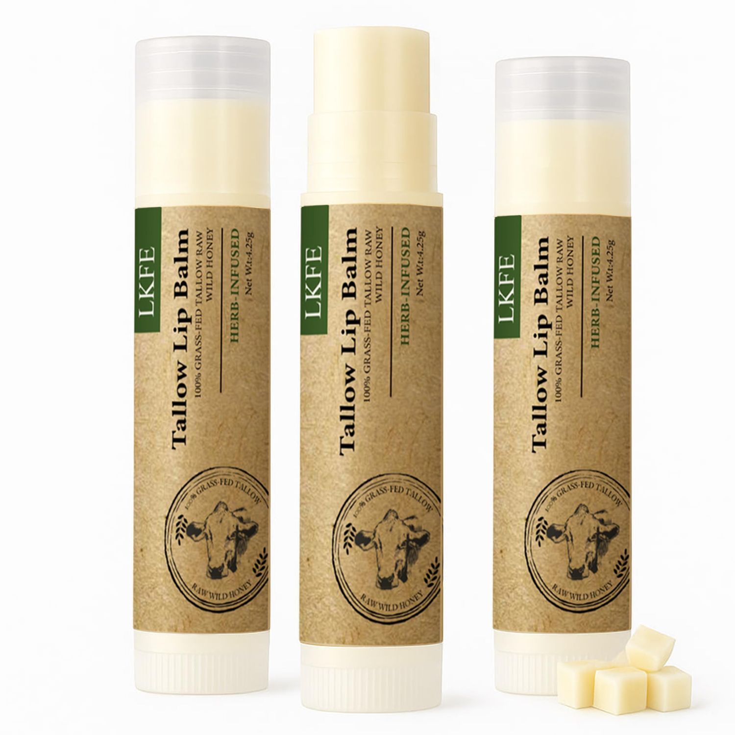 Beef Tallow Lip Balm, Herb-infused Natural Lip Moisturizer, Grass Fed Beef Tallow &amp; Beeswax - Hydrating Chapstick for Dry, Chapped Lips, Vitamin-Rich &amp; Long-Lasting Lip Care