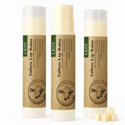 Beef Tallow Lip Balm, Herb-infused Natural Lip Moisturizer, Grass Fed Beef Tallow &amp; Beeswax - Hydrating Chapstick for Dry, Chapped Lips, Vitamin-Rich &amp; Long-Lasting Lip Care