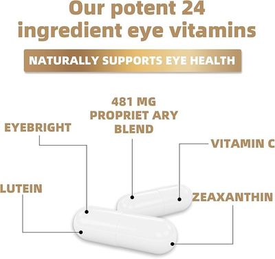Yrefdmo Eye Vitamin &amp; Mineral Supplement with Lutein, Zeaxanthin, Supports Eye Strain, Vision Health for Adults with Vitamins C &amp; E, Vegan Eye Vitamins Supplement - 90 Capsules