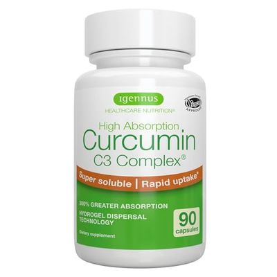 Igennus Advanced Curcumin C3 Complex, 300 Greater Absorption &amp; Rapid Uptake, 95 Standardised Extract, 90 Servings, Clean Label, Vegan Supplement, 1-a-Day, 90 Capsules