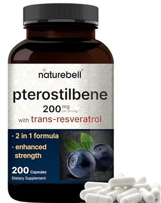 Pterostilbene with 98 Trans-Resveratrol, 200mg Per Serving, 200 Capsules | Naturally Sourced from Wild Blueberries - Antioxidant Supplement for Healthy Aging Support - Non-GMO