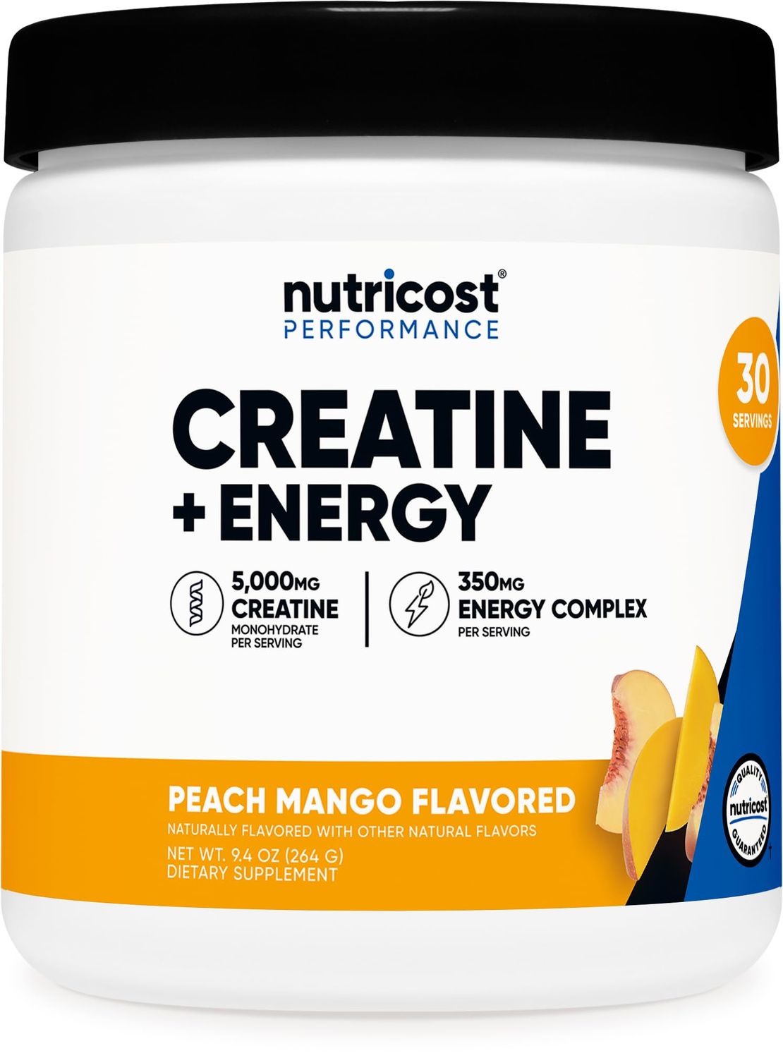 Nutricost Creatine Energy 30 Servings (Peach Mango Flavored) - 5,000mg Creatine Monohydrate 350mg Energy Complex Per Serving