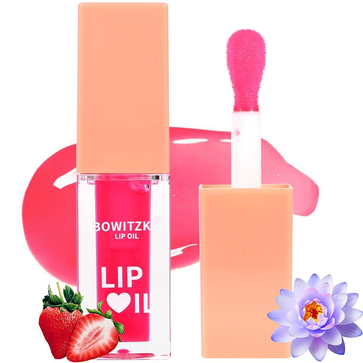 Bowitzki Lip Oil Lip Glow Gloss Hydrating Transparent Tinted Nourishing Long Lasting Lip Balm Care Moisturizing Repairing Lightening Lip Lines Blue lotus Tocopherol Squalane (Berry)