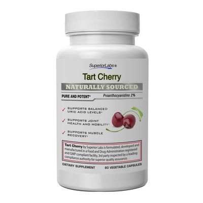 SuperiorLabs - Tart Cherry - 1000 mg Extract, 60 Veg Caps - 2 Proanthocyanidins - Celery Seed &amp; Black Pepper Extracts for Maximum Absorption - Supports Balanced Uric Acid Levels