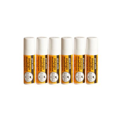 Dionis Goat Milk Skincare Scented Lip Balm, Beeswax, Shea Butter &amp; Coconut Oil Self Care Made in The USA, Cruelty Free, Paraben Free Hydrating Moisturizer for Chapped Lips, Mango Madness, 0.28oz, 6pk