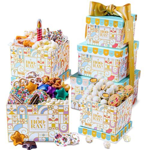 Gift Basket, Gift Tower, Candy Gift Box, Assortment Tray- Men, Women, Children Kids &amp; Families- Bonnie and Pop (Birthday)