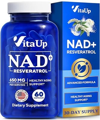 VitaUp NAD Resveratrol Supplement - USA Made Trans Resveratrol NAD Supplement 650mg - Nicotinamide Adenine Dinucleotide Capsules for Healthy Aging, Energy &amp; Focus Support - 60 Count