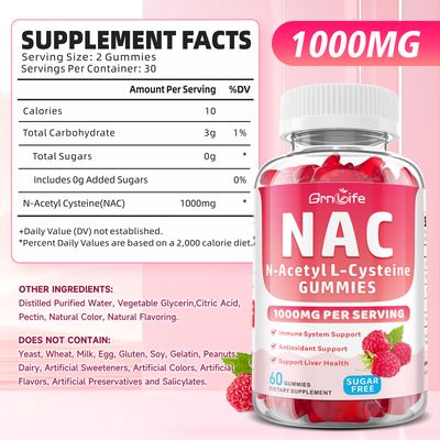 2 Pack NAC Gummies for Kids &amp; Adults, 1000mg N Acetyl Cysteine Supplement NAC Chewable for Antioxidants &amp; Immune Support, Liver Health, Raspberry Flavor, 120 Count