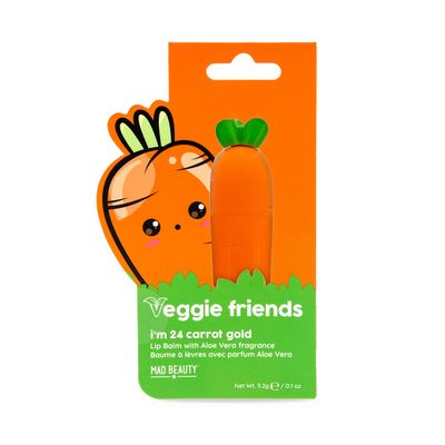MAD Beauty Lip Balm Veggie Friends Carrot - Aloe Vera Scent, Cute Hydrating &amp; Moisturizing Lip Care, Gift for Beauty Lovers and Veg | Lipstick for Women and Men dry lips | Cruelty-Free