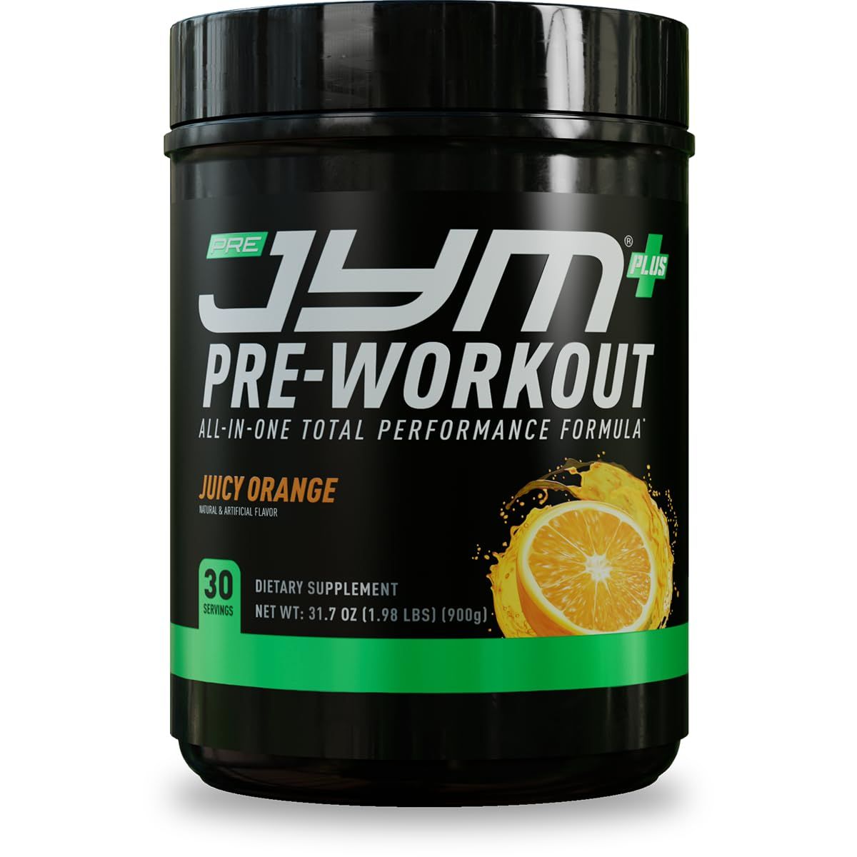 JYM Supplement Science Pre JYM Plus Orange Pre-Workout Powder, Amino Nitrates, Creatine, Betaine, Nootropics, BCAAs, for Men &amp; Women, 30 Servings