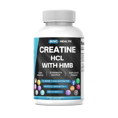BOIC Creatine HCL HMB Capsules - 1250mg Creatine Hydrochloride &amp; 410mg HMB per Serving - Ultra-Pure Strength &amp; Performance Formula - No Bloating, Highly Soluble - 120 Capsules (Pack of 1)