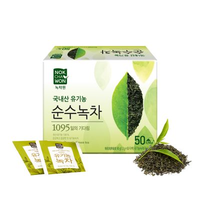 Nokchawon Organic Pure Green Tea 50 Tea Bags - Specially Roasted Korean Organic Green Tea, Delicate Flavor &amp; Aroma