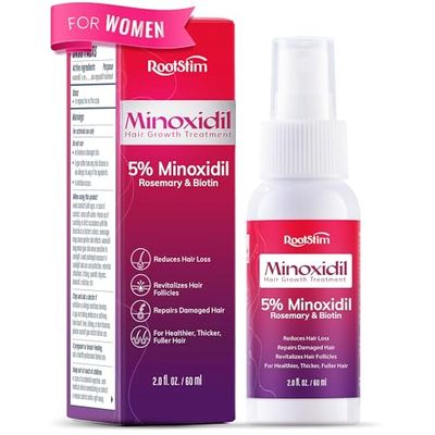 Women&#39;s 5 Minoxidil Spray for Hair Growth: RootStim Extra Strength Minoxidil with Rosemary &amp; Biotin for Thinning Hair Regrowth and Fuller Hair 60 ML