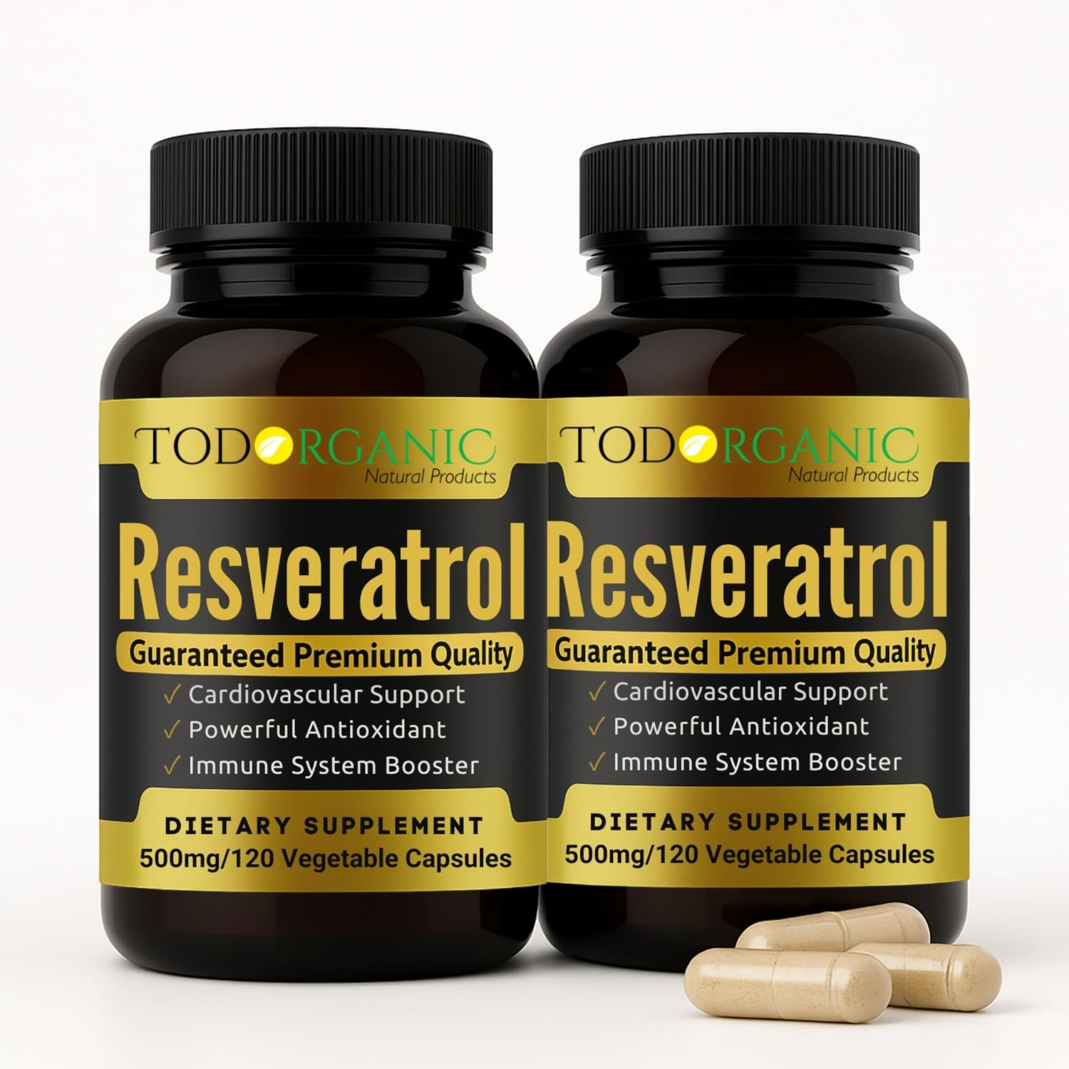 Todorganic Natural Products Resveratrol 500mg - 2 Pack (240 Vegan Capsules) | High Potency Antioxidant Supplement | Polygonum Cuspidatum 50 Extract | Cardiovascular, Cellular &amp; Anti-Aging Support