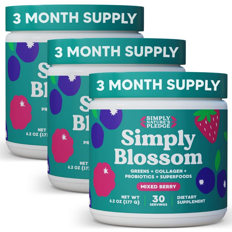 Simply Blossom Nutrition - Daily Greens &amp; Superfood Powder Collagen Probiotics for Women's Digestive Health &amp; Bloating Relief. Help Your Health Bloom - 3 Month Supply