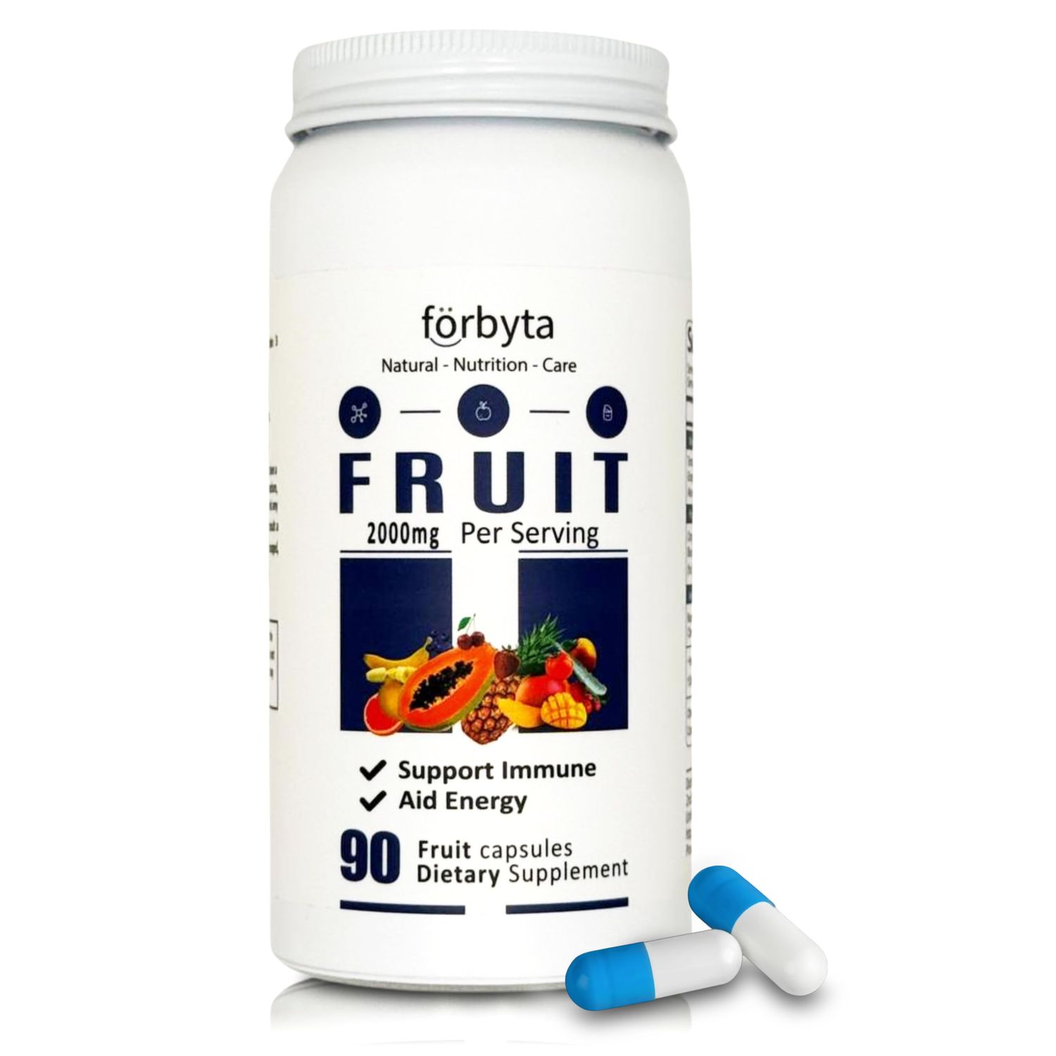 Forbyta Fruits Supplement - Whole Food-Based Fruit Blend Capsules - Natural Antioxidant Support - Rich in Essential Vitamins - Non-GMO, Gluten-Free - 90 Capsules