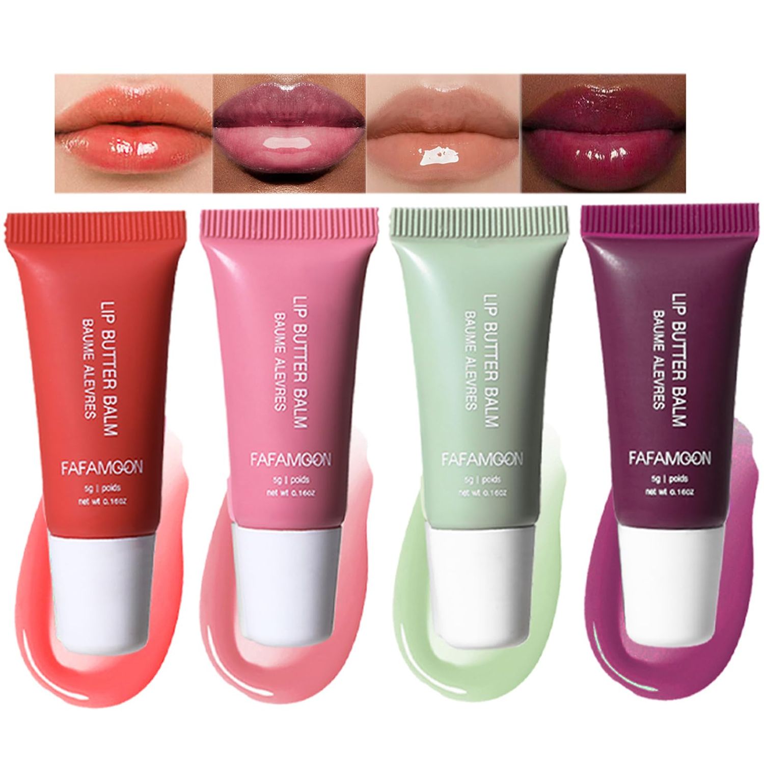 YIBABY 4 Pcs Summer Refreshing Tinted Lip Butter Balm, Conditioning Lip Gloss Lip Mask for Instant Moisture, Nourishing Lip Care, Shea &amp; Olive Butter, Soothes &amp; Softens Dry Lips