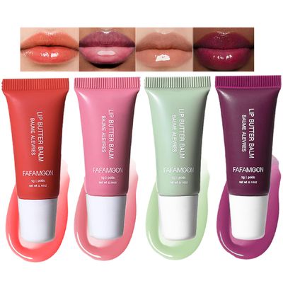YIBABY 4 Pcs Summer Refreshing Tinted Lip Butter Balm, Conditioning Lip Gloss Lip Mask for Instant Moisture, Nourishing Lip Care, Shea &amp; Olive Butter, Soothes &amp; Softens Dry Lips