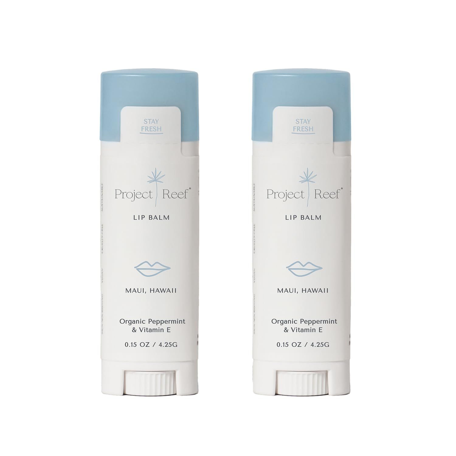 Project Reef Cooling Lip Balm w/Organic Peppermint, Shea Butter, Vitamin E, Hydrating Chapstick, Soothe Dry Sunburnt Lips, After Sun Care, 2 Pack