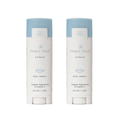 Project Reef Cooling Lip Balm w/Organic Peppermint, Shea Butter, Vitamin E, Hydrating Chapstick, Soothe Dry Sunburnt Lips, After Sun Care, 2 Pack