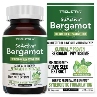 SoActive Bergamot: 2.5X More Effective, Italian Citrus Bergamot Phytosome - Clinically Validated | Enhanced with Grape Seed Extract - Supports Cholesterol &amp; Weight Management (60 Capsules)