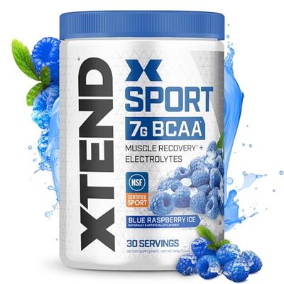XTEND Sport BCAA Powder Blue Raspberry Ice - Electrolyte Powder for Recovery &amp; Hydration with Amino Acids - 30 Servings