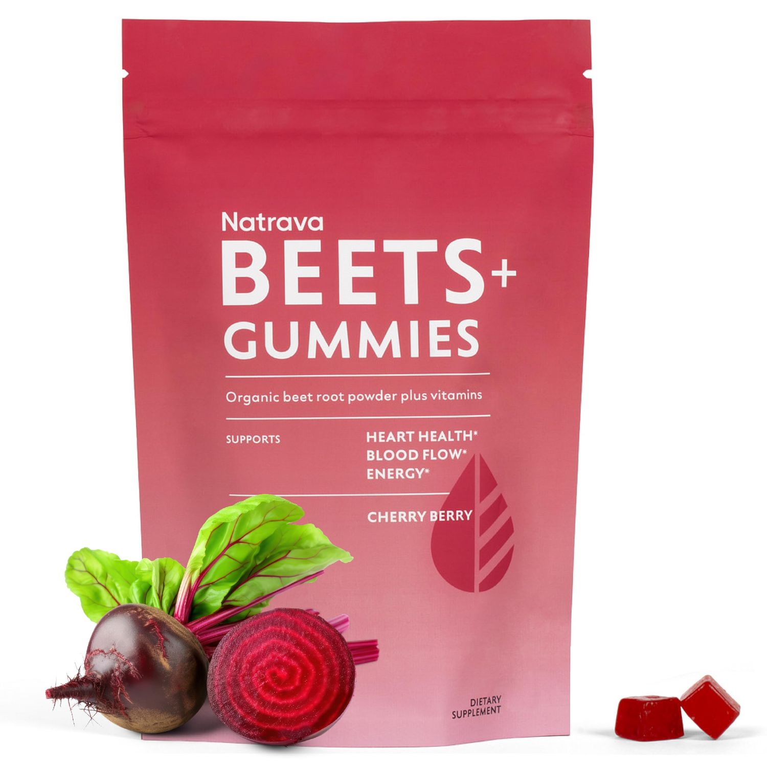 Natrava Beets Gummies - Organic Beet Root Powder, Grape Seed Extract and Vitamin C - Supports Healthy Blood Pressure and Heart Health - Low Sugar Nitric Oxide and Circulation Supplement - 60 Gummies