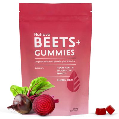 Natrava Beets Gummies - Organic Beet Root Powder, Grape Seed Extract and Vitamin C - Supports Healthy Blood Pressure and Heart Health - Low Sugar Nitric Oxide and Circulation Supplement - 60 Gummies
